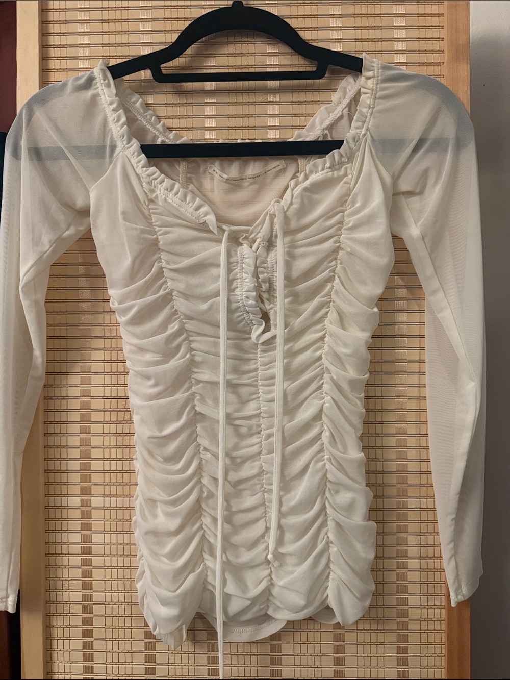 Urban Outfitters Ivory Ruched Long-Sleeve Sheer Top